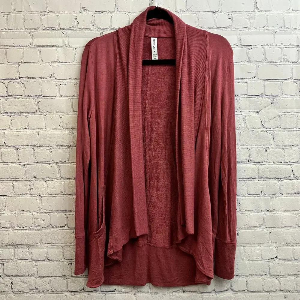 Athleta Pranayama Restore Wrap Open Cardigan Rose Pink Small Pockets Fall Cozy